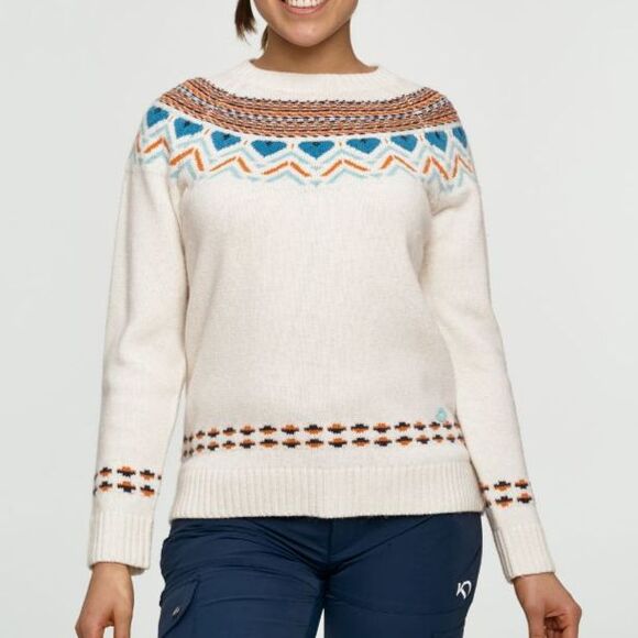 Kari Traa Sundve Ivory Orange Blue Fair Isle Nordic Crewneck LS Sweater Size M - Picture 1 of 10